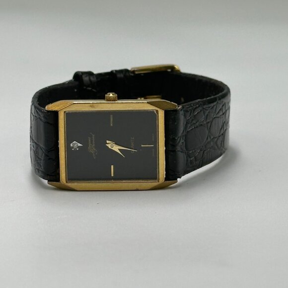 Vintage Jaques Prevard Tank Watch Women Gold Black Embossed Leather Band 8.5" - Picture 5 of 12